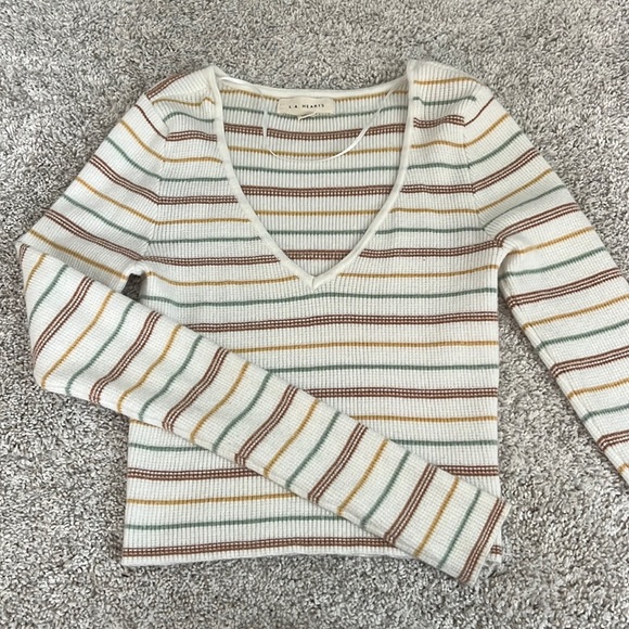 PACSUN (LA HEARTS) Cropped V-neck Striped Sweater - Picture 3 of 4